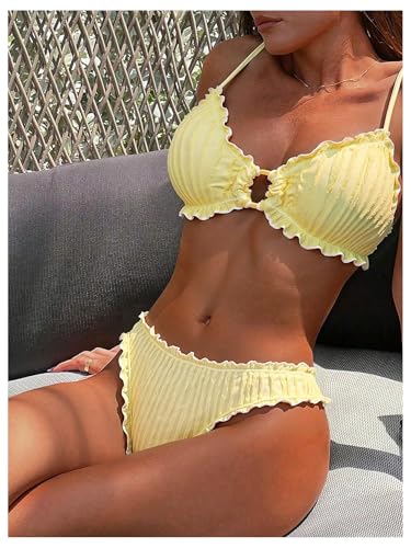 SOLY HUX Women's Spaghetti Strap Bikini Set Ruffle Trim Swimsuit Cute 2 Piece Bathing Suits Beachwear3