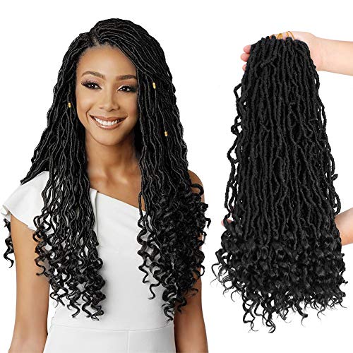 20Inch 6Packs New Soft Locs with Curly Ends Natural Goddess Locs Crochet Braids Pre Looped Synthetic Faux Locs Braiding Hair (20Inch, 1B#, 6Packs)