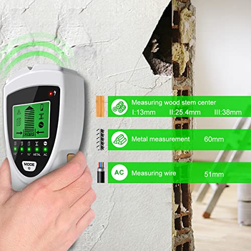 Fuygrcj- Stud Finder 5 In 1 High Accuracy Wall Scanner With Lcd Display And Audio Alarm Automatic Calibration Portable Electronic Wall Detector For Metal Studs Ac Wire Detection(Silver) #TOP5