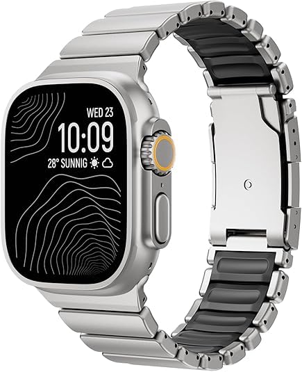 Titanium Watch Strap for Apple Watch Ultra 3/21 49 mm, Hybrid Silicone Lining & Secure Clasp, Adjustable, Lightweight Metal Strap, Non-Slip, No Pulling on the Hair