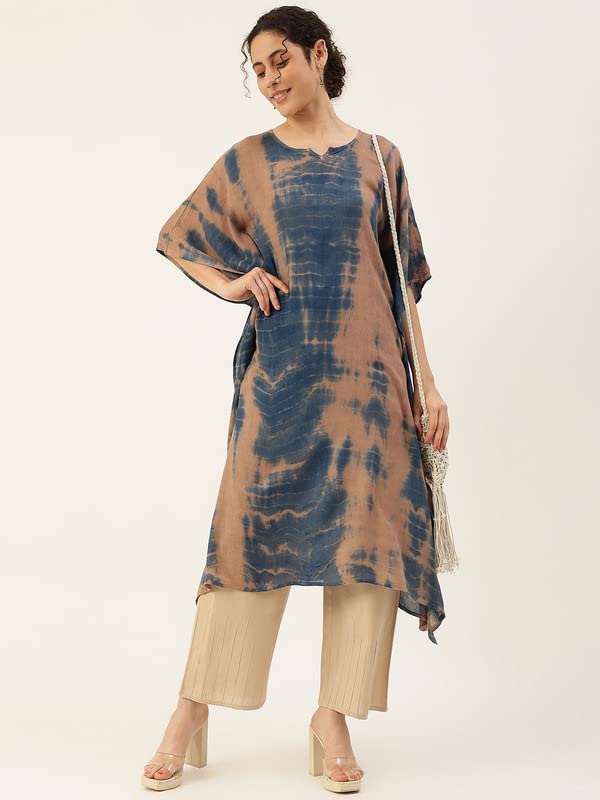 Image of Maaesa Women Handcrafted Tie & Dye Rayon Crepe Kaftan Kurta | Casual Wear | Flowy Kaftan Style | Lightweight & Breathable Fabric