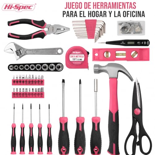 Miniatura 2 de Hi-Spec Caja De Herramientas De 56 Piezas Rosa. Herramientas Para Bricolaje, Mantenimiento, Y Reparaciones Diarias Del Hogar, Oficina, Y Taller. Regalo Kit Herramientas Para Mujer