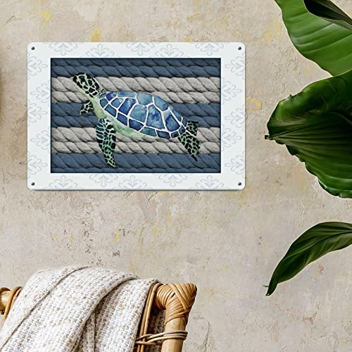 Ocean Beach Watercolor Sea Turtle Metal Plaque Tin Sign Nautical Sailboat Vintage Home Decorative Signs Beach Funny Sayings Beach Time Aluminum Art Signs For Front Porch Outdoor Bedroom 12X18In #TOP1