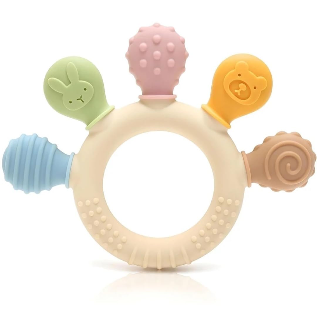 Baby Teething Toys Silicone Teethers Bpa Free Wooden Teether Newborn Infant Toys Gifts Soft Silicone Infant Rattle for Mouth 2 in 1 Teething Toy for Babies 3 6 9 12 18 Months-image-34