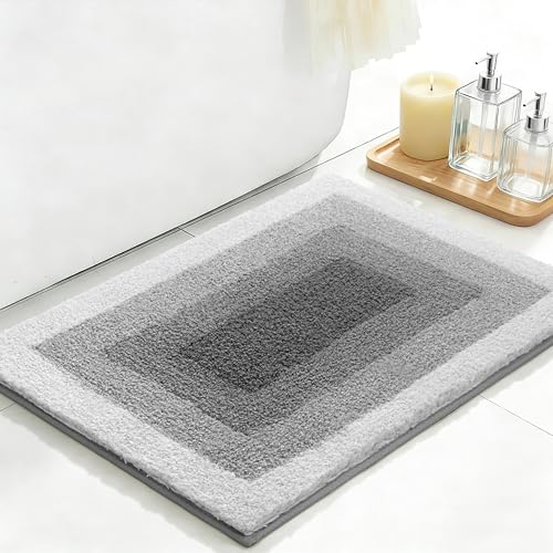 RORA Gray Bathroom Rugs Non Slip Washable 18x24 Absorbent Bath Mat