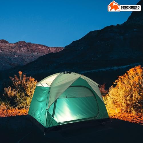 Image of BISONBERG 4-Person Camping Tent, Waterproof PU 1500mm, Breathable with Rain Fly, for Family Outdoor Adventures