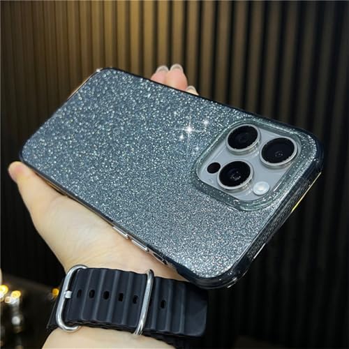 Coque arrière antichoc acrylique dur anti-rayures pour iPhone 13 Pro transparente noire pailletée