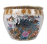 Oriental Furniture Warehouse Japanese Satsuma Peacock Planter Vase Cachepot 10 Inch (10' W x 7.75' H | Base 6.25')