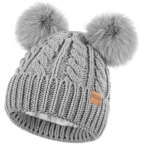 Gorro de Invierno para Mujer Gorro de Punto Suave pompón de Piel sintética con Forro Polar cálido Tipo Calavera para Mujer