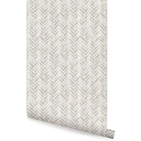 Simple Shapes Watercolor Herringbone Wallpaper - Peel and Stick (6 Sheet Pack - 2ft x 9ft, Beige Grey) Cover