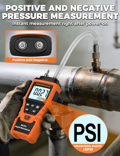 POROMETISTO DMT01 Präzisions-Digitalmanometer, ±5 PSI / ±34,47 kPa, 12 Einheiten, HVAC Differenzdruckmessgerät, ±0,3% FS, Dual-Port Gasdruckprüfer, Backlight, Datenhaltung, Manueller Nullabgleich