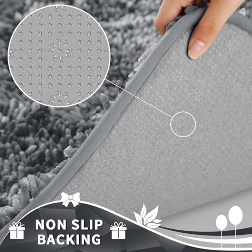 Image of Yimobra Toilet Rugs U Shaped Washable, Extra Thick Soft Absorbent Chenille Contour Bathroom Rugs for Toilet 24x20 Inch, Quick Dry Non Slip Toilet Mat for Bath Floor, Silver