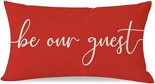 PANDICORN Farmhouse Throw Pillow Cover 12x20 Inch Be Our Guest Pillow Cover Red Holiday Christmas Decorations Lumbar Decorative Pillow Case for Home Guest Room Bedroom Essentials Couch Sofa Bed Decor