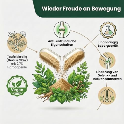 Teufelskralle Kapseln (Extrakt) | 270 Kapseln | PREMIUM: 2,7% Harpagoside | 1650mg pro Tag | Vegan & Laborgeprüft - SUPPLENATURA®