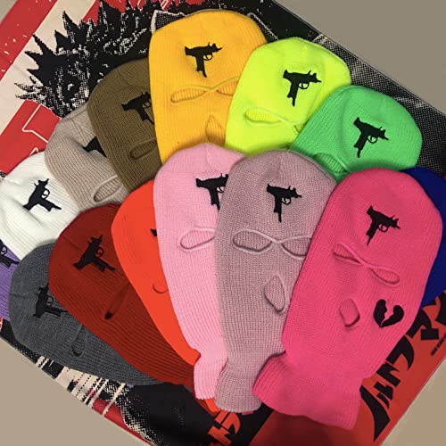 3 Hole Uzi Balaclava Knitted Full Face Cover Ski Mask Winter Windproof Neck Warmer Thermal Cycling For Men Women (Pink) #TOP5