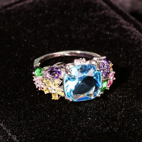 OCOUYVD Adjustable Square Princess Ring Inlaid with Multi Colored Gemstones, Imitation Diamond Zircon Ring Diamond Ring Clothing Wedding and Engagement Rings3