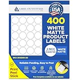 400 Label Outfitters Blank Printable White Matte Round 2 Inch Diameter Inkjet Laser Circular Product Labels 20 Sheets