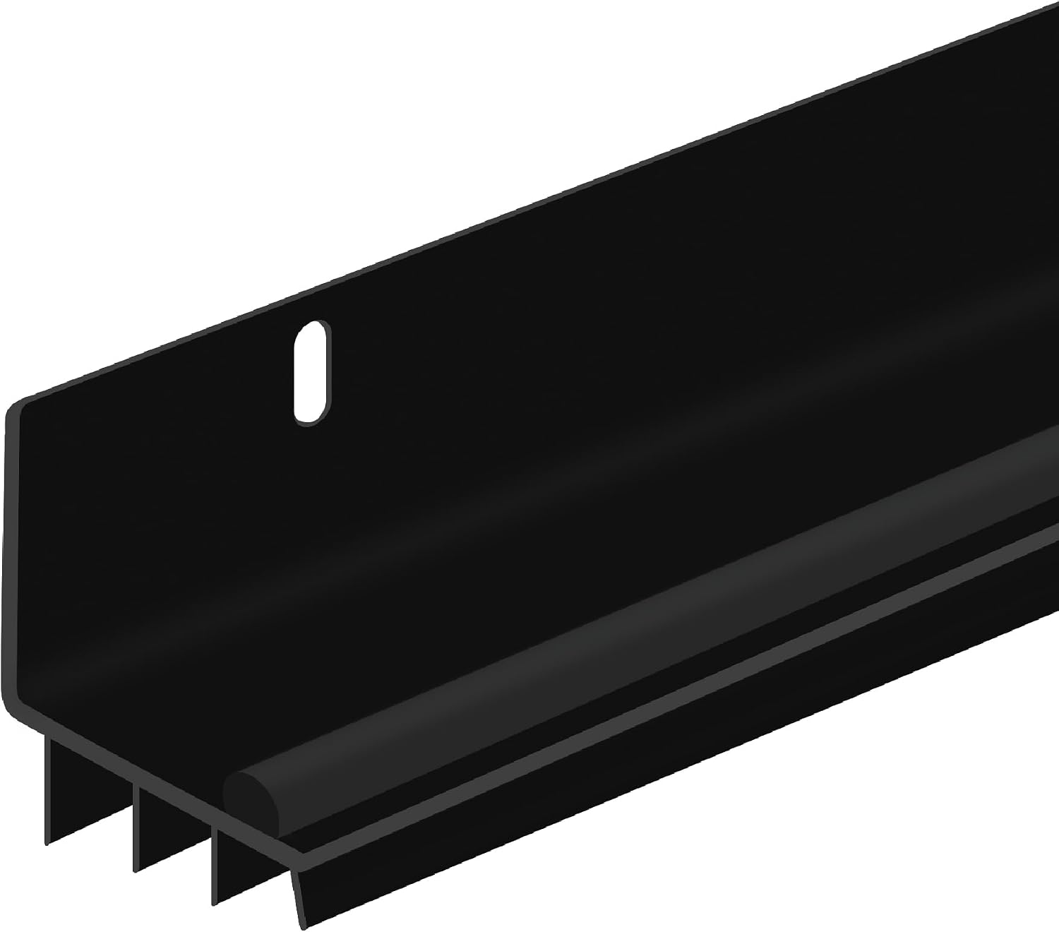 36″ L-Shaped PVC Door Bottom – Triple Vinyl Seals & Drip Cap – Fits 1-3/4″ to 2″ Doors – Fills 1/4″–1/2″ Gaps – Slotted Mounting Holes & Screws Included (Black)