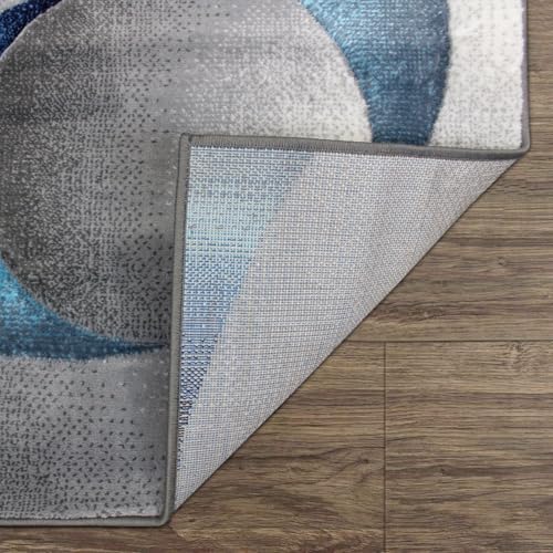 Tapete moderno geométrico azul gris 5x7 pies miniatura 4
