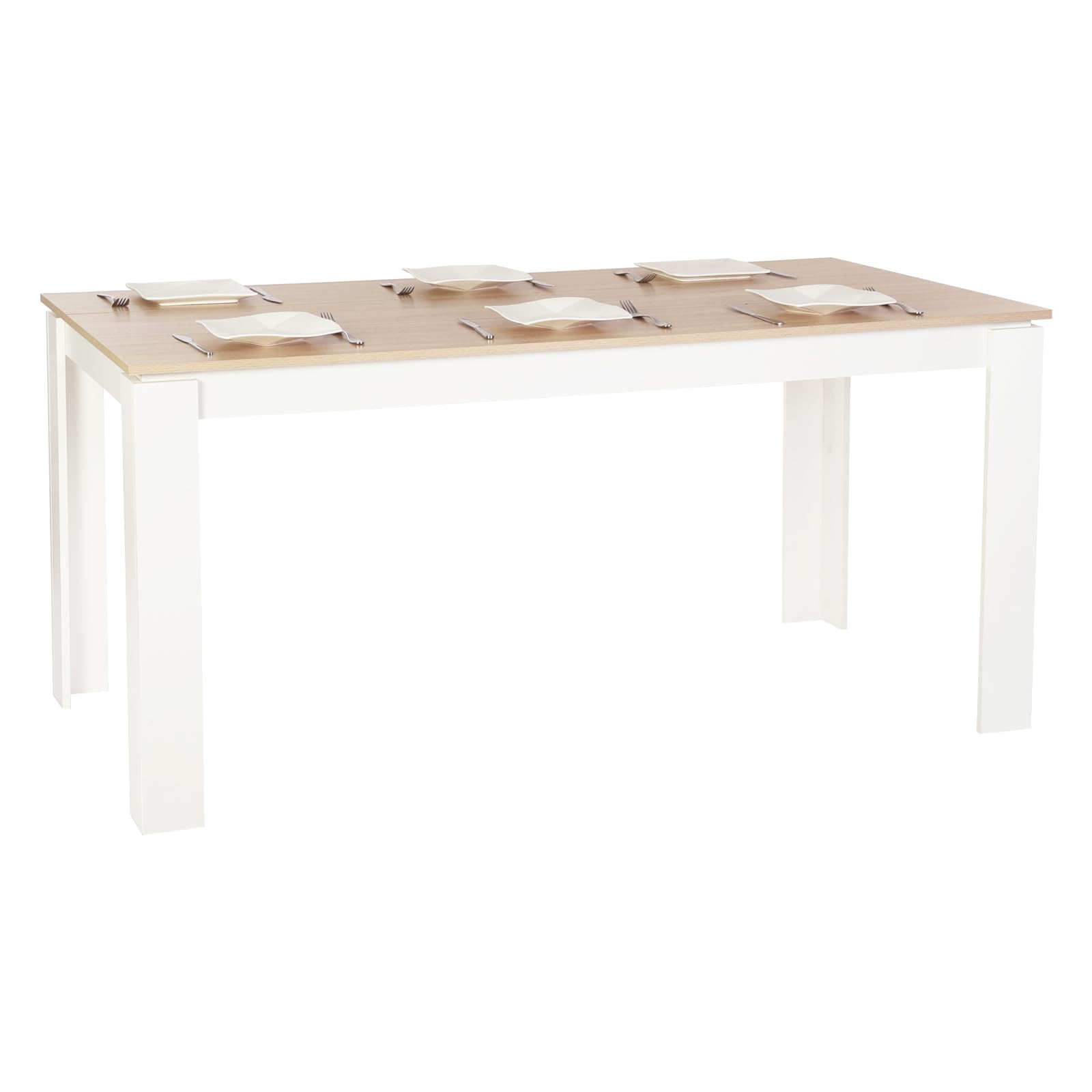 Esstisch, Esszimmertisch Holztisch für Küche, Großer Tisch, 160x80x75cm, Eiche und Weiß