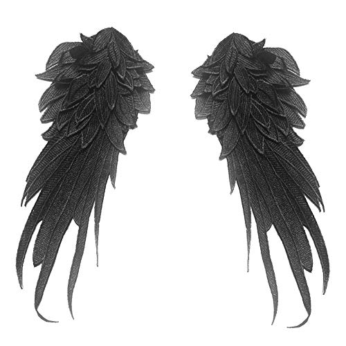 1Pair Black Embroidered Angel Wings 15.8X6.2 Inch (Black-Large) #TOP6