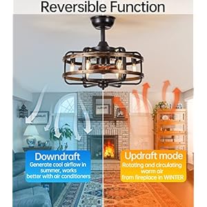 Caged Ceiling Fans with Lights Farmhouse 18 Inch Flush Mount Vintage Bladeless Rustic Chandeliers Fan Remote Bedroom 6 Light E12 Bulb Base