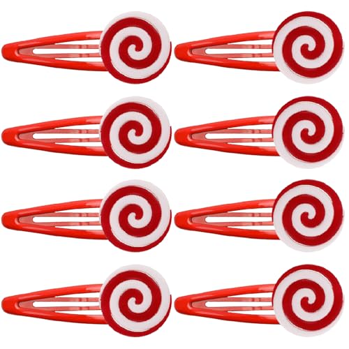 8PCS Christmas Candy Cane Hair clip for Girl Candy Peppermint Stripe Hairpin Lollipop Candy Cane Hair Accessory for Woman XMAS Christmas Stocking Stuffers Birthday Halloween (White + Red) miniatura 1