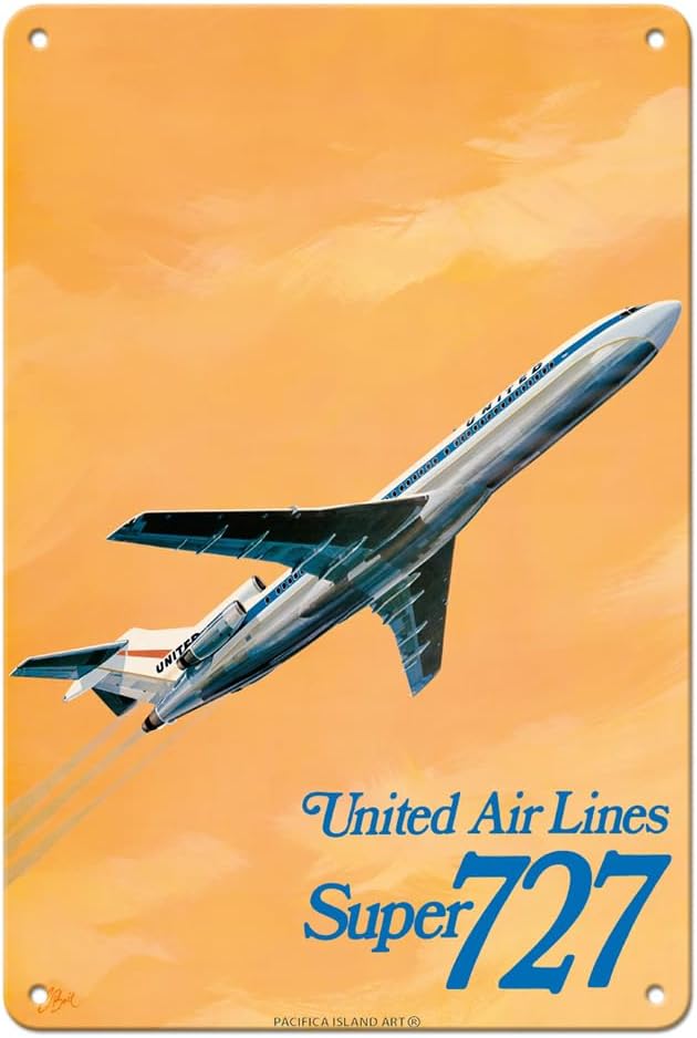Pacifica Island Art Boeing Super 727 Jet Airplane Metal Sign
