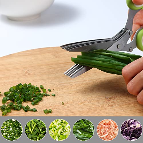 Joyoldelf Gourmet Herb Scissors With Potato Peeler - Master Culinary Multipurpose Cutting Shears With Stainless Steel 5 Blades, Safety Cover And Cleaning Comb For Cutting Cilantro Onion Salad #TOP1