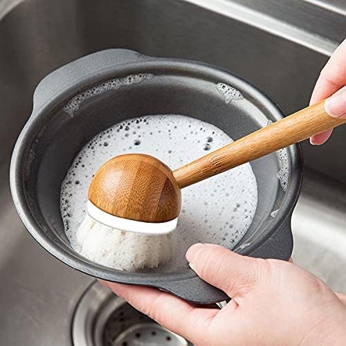 EAMBRITE Scrub Brushes Bamboo Dish Brush Wooden Cleaning Scrubbers Set for Pots Pans Kitchen Sink Vegetables Washing, Set of 3