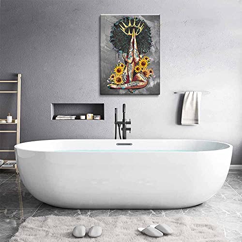 Framed African American Wall Art Black Queen Girl Praying Sunflower Portrait Gray Art Modern Abstract Canvas Prints Painting Artwork Wall Decor Home Decoration For Bedroom Living Room Ready To Hang… #TOP2