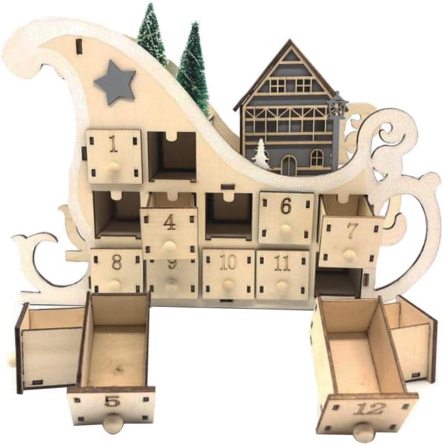 Cabilock Advent Calendar Christmas Vintage Wooden Ornament for Home Decor Countdown