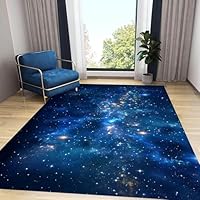 LHOMKCV Space Kids Area Rug, Mysterious Universe Planet Fun Astronaut Rocket Meteor Boy Room Decor Carpet, Cozy Non Slip Backing Washable Cartoon Rugs for Bedroom Playroom