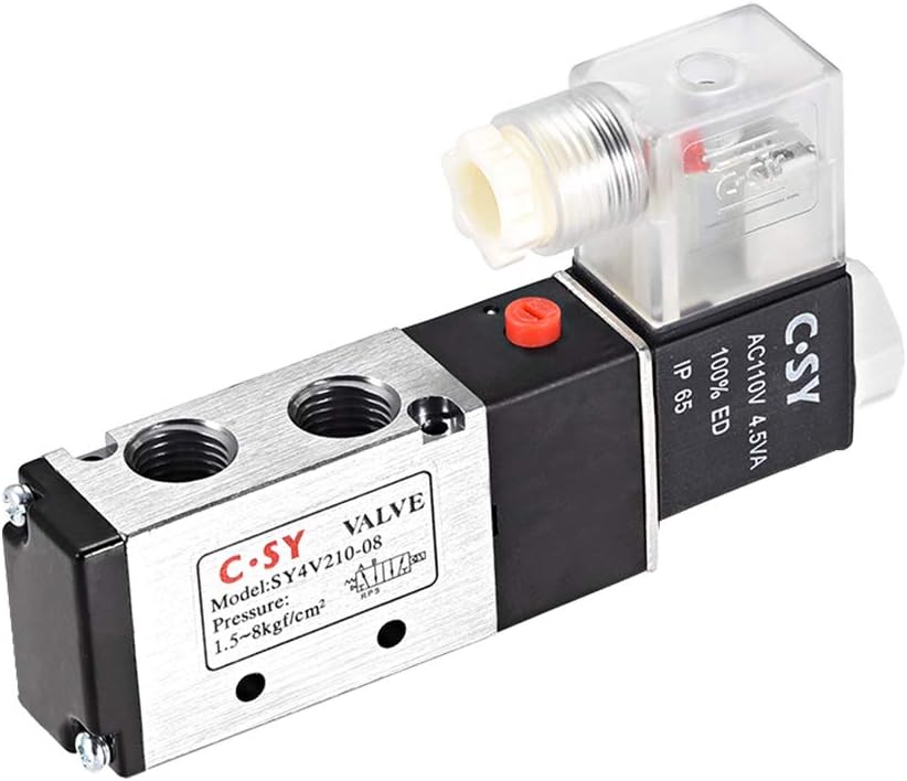 uxcell AC 110V 5 Way 2 Position 1/4"PT,Pneumatic Air Control Solenoid Valve,Internally Single Piloted Acting Type w LED Light,4V210-08