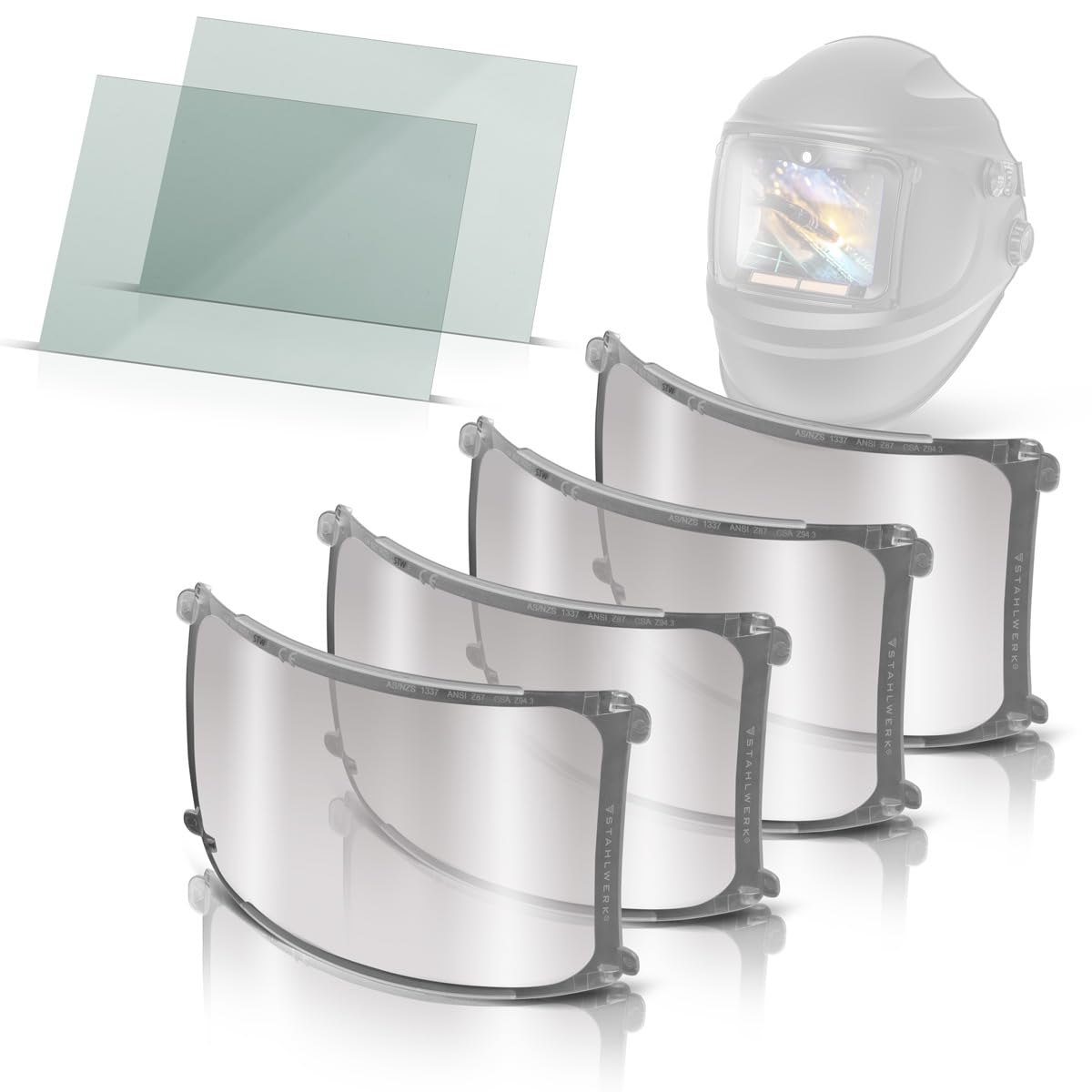 STAHLWERK Vorsatzscheiben/Ersatzscheiben für Raptor Automatik-Schweißhelm 3-in-1 – 6er Set – Ersatzgläser/Visierscheiben, Schweißschutzglas innen und außen, Schutzgläser EN ISO 16321