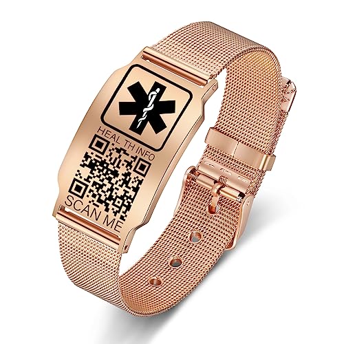 Upgraded Medical Bracelets Men Women with QR Code Medical Alert I...
