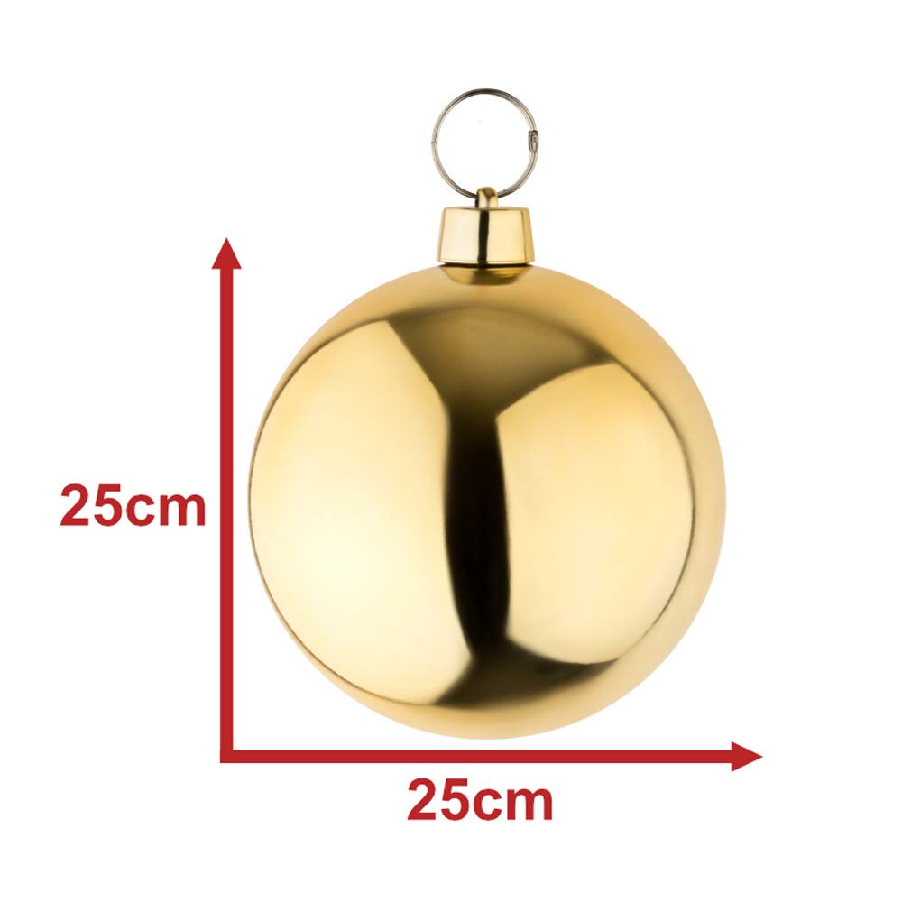 4 Grandes Boules de Sapin de Noël dorées Brillantes de 25 cm de diamètre. De Haute qualité pour l'intérieur et résistante aux intempéries pour l'extérieur, avec Un Anneau métallique