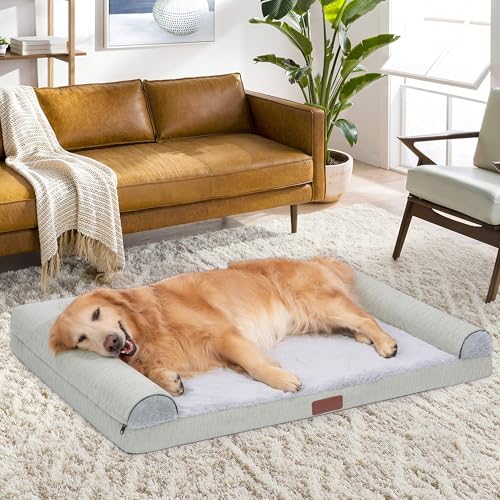 GOBOBE Washable Dog Bed Orthopedic Bed with Waterproof Lining Memory Foam Dog Bed Durable Sofa Pet Bed Removable Cover with Zipper and Bolster Nonslip Bottom?Dark Grey XL?
