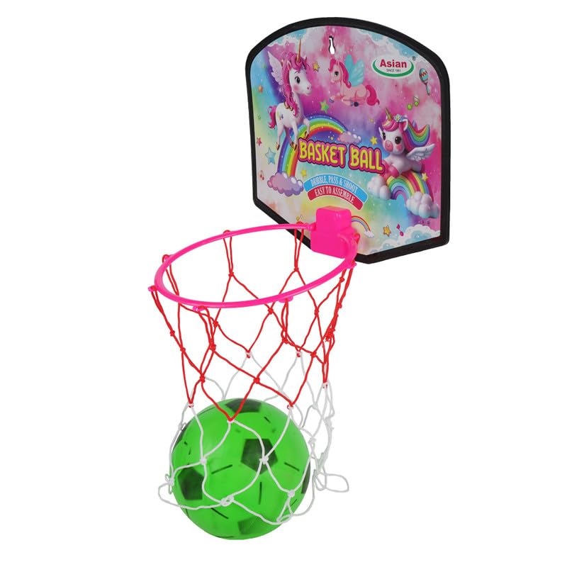 Image of Asian Portable Plastic Basketball with Hoop for Kids Multicolor (Unicorn Theme)