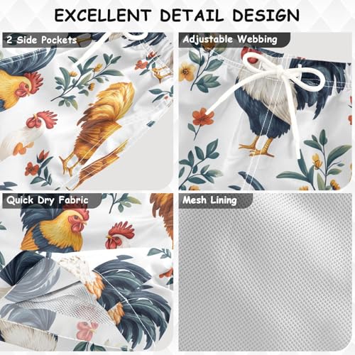 Pigsaly Boys' Swim Board Shorts Yellow Chick Colorful White Roosters Boy's Swim Trunks Kids Swimwear 3T3
