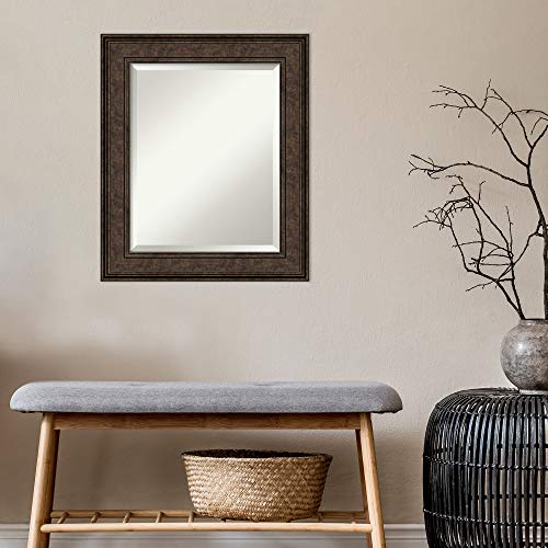 Image of Framed Vanity Mirror | Bathroom Mirrors for Wall | Ridge Bronze Mirror | Wall Mounted Mirror | Small Mirror | 25.50 x 21.50