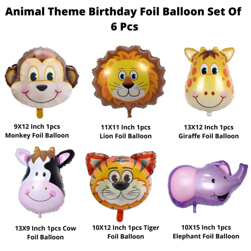 Image of Party Decorz Jungle /Safari /Zoo Animal Theme Foil Balloon Set Of 6 Pcs (6pcs Animal Face Small Foil Balloon) For Kids Safari /Zoo /Jungle Animal Theme Birthday Party Decoration