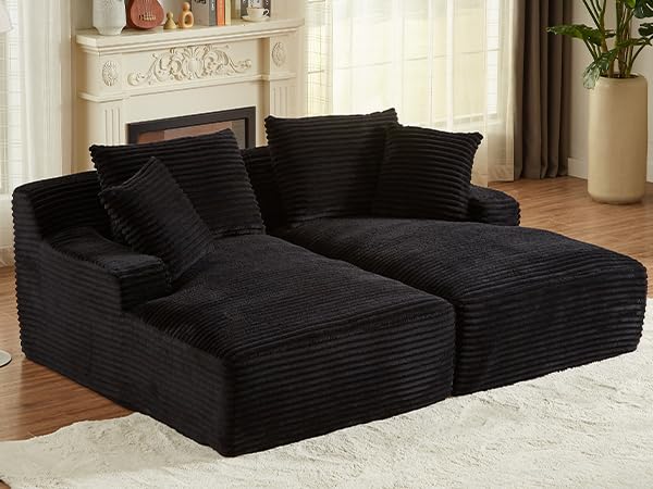 78" Oversized Double Chaise Lounges Indoor, Upholstered Boneless Cloud Stupendous Oversized Chaise Lounge Couch Luxury Sofa Bed Deep Seat, Corduroy Lounge Chair,Black