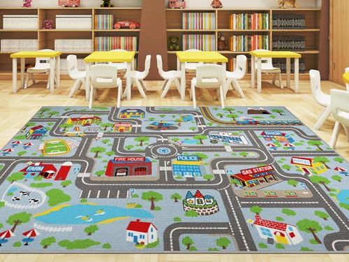 Capslpad Kinder Teppiche Spielteppich für Kinder Stadt 200x300cm rutschfest Kinderteppich Spielmatte Maschinenwaschbar Kurzflor Pädagogischer Spielteppich für Kinderzimmer Spielzimmer Dekor, Hellblau Capslpad Kinder Teppiche Spielteppich für Kinder Stadt 200x300cm rutschfest Kinderteppich Spielmatte Maschinenwaschbar Kurzflor Pädagogischer Spielteppich für Kinderzimmer Spielzimmer Dekor, Hellblau