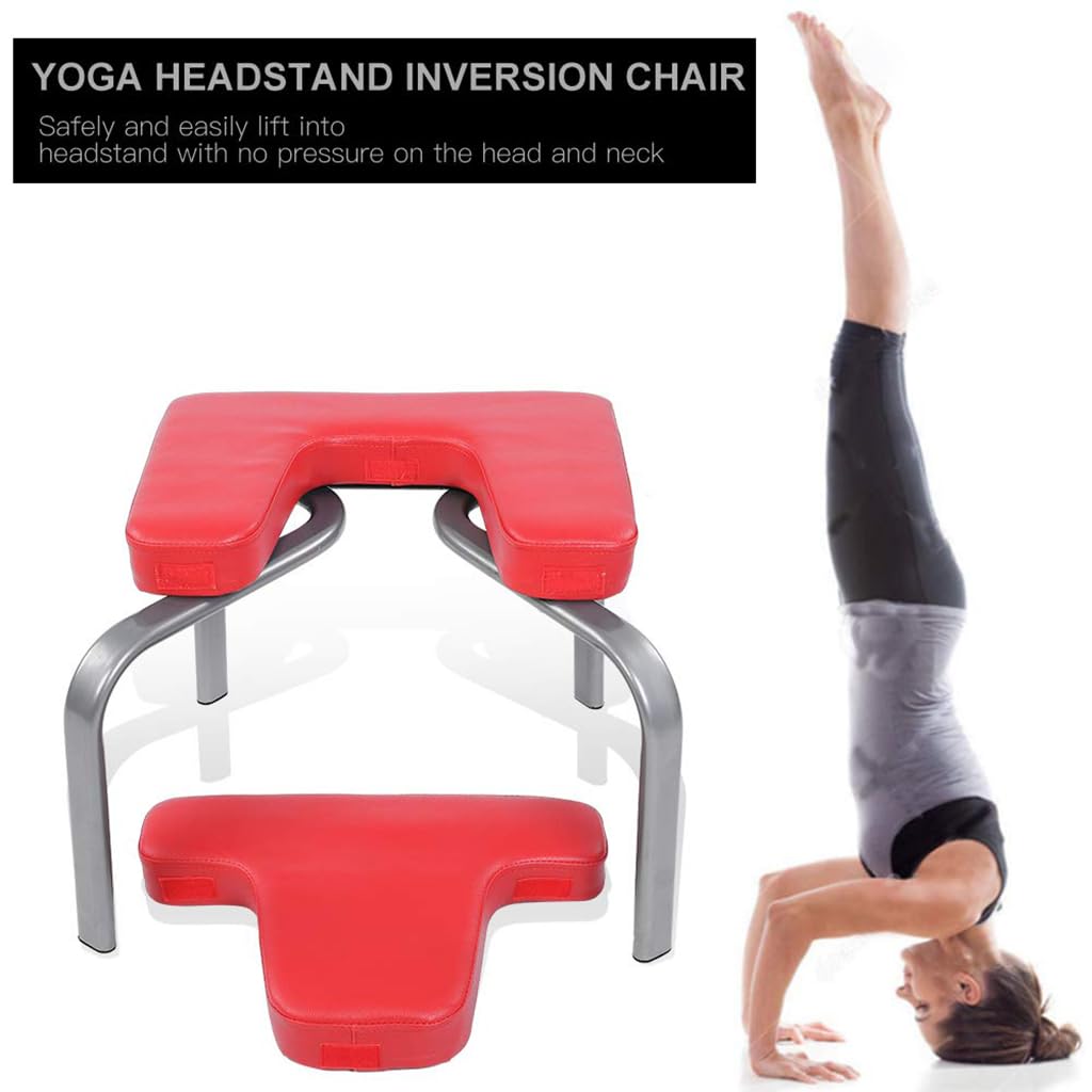 Sedia da Yoga,Sgabello Rovesciato con Struttura in Metallo,Sedia Rovesciata per Adulti con Cuscino del Sedile Ispessito in Pelle PU,Sedia per Pilates, Rosso