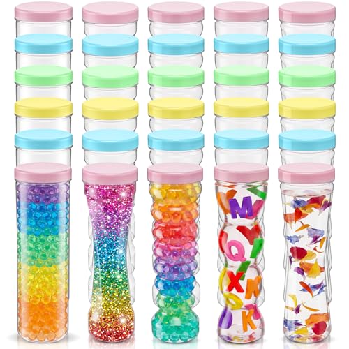 Gandeer 30 Pcs Empty Plastic Sensory Bottles with Lids Caps 5 Styles 9-10.5 oz Reusable Clear Plastic Bottle Bulk for DIY Craft Decoration Sensory Crafts Handmade Party Supply (Basic Pastel)