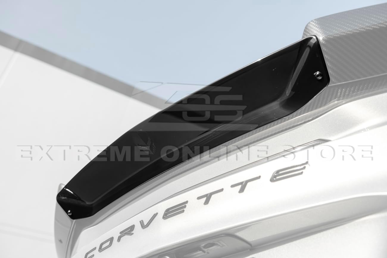 Replacement for 2023-Present Corvette C8 E-Ray & Z06 Models | GM Factory Style Polycarbonate Jake Skull Logo Rear Trunk Lid Wing Wickerbill Spoiler Extension Winglet Pair (Dark Tinted)