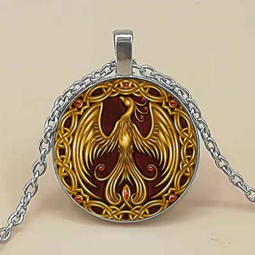 Collar Oro Phoenix Foto Tíbet Plata Cabujón Cristal Colgante Cadena Collar Cover