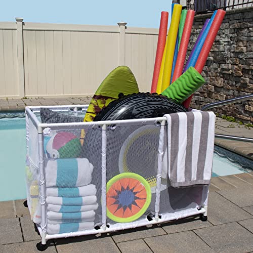 Essentially Yours Pool Noodles Holder, Toys, Balls and Floats Equipment Mesh Rolling Storage Organizer Bin, Kids Height, Large, (43" W x 25" L x 28" H), White Style 563009 by Essentially Yours - Image 6