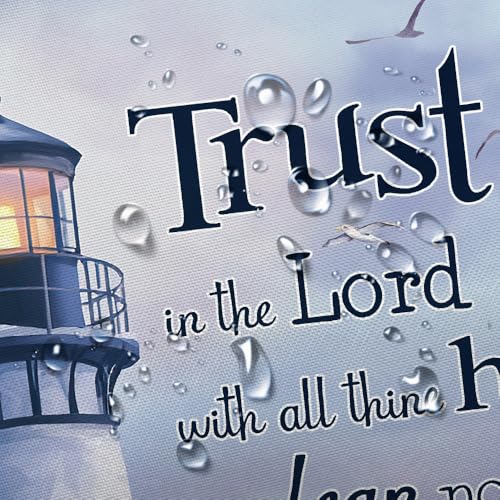 Nautical Ocean Lighthouse Shower Curtain Set for Bathroom, Bible Verse Coastal Beach Fabric Shower Curtain Restroom Bathtub Decor Accessories with Hooks 69X70 inch - Image 5